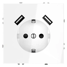 Изображение Розетка встраиваемая VOLTUM S70 с заземлением и защитными шторками 16А с USB A+A (белый глянцевый)